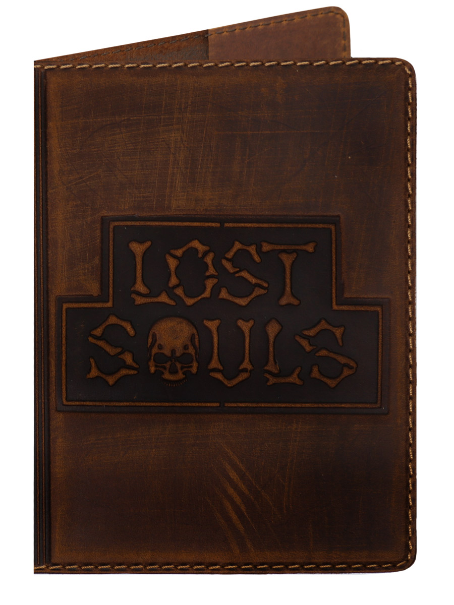 Обложка на паспорт Lost Souls кожаная Темно-Коричневая - фото 1 - rockbunker.ru
