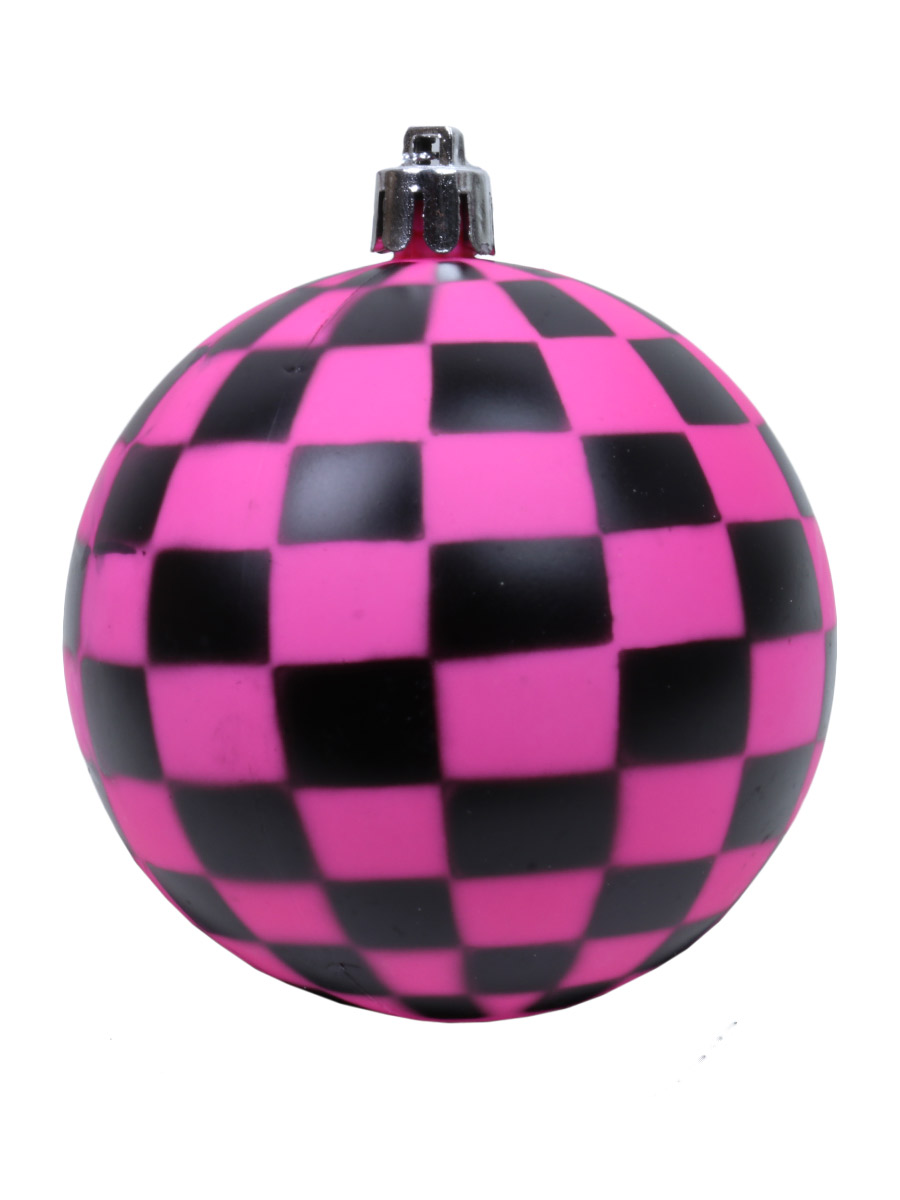 Елочный шар RockMerch в черно-розовую клетку - фото 1 - rockbunker.ru