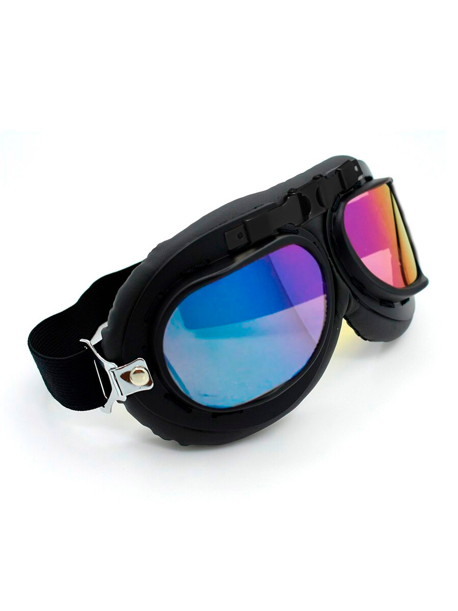 Ретро-очки Авиатор черные с синими линзами - фото 1 - rockbunker.ru