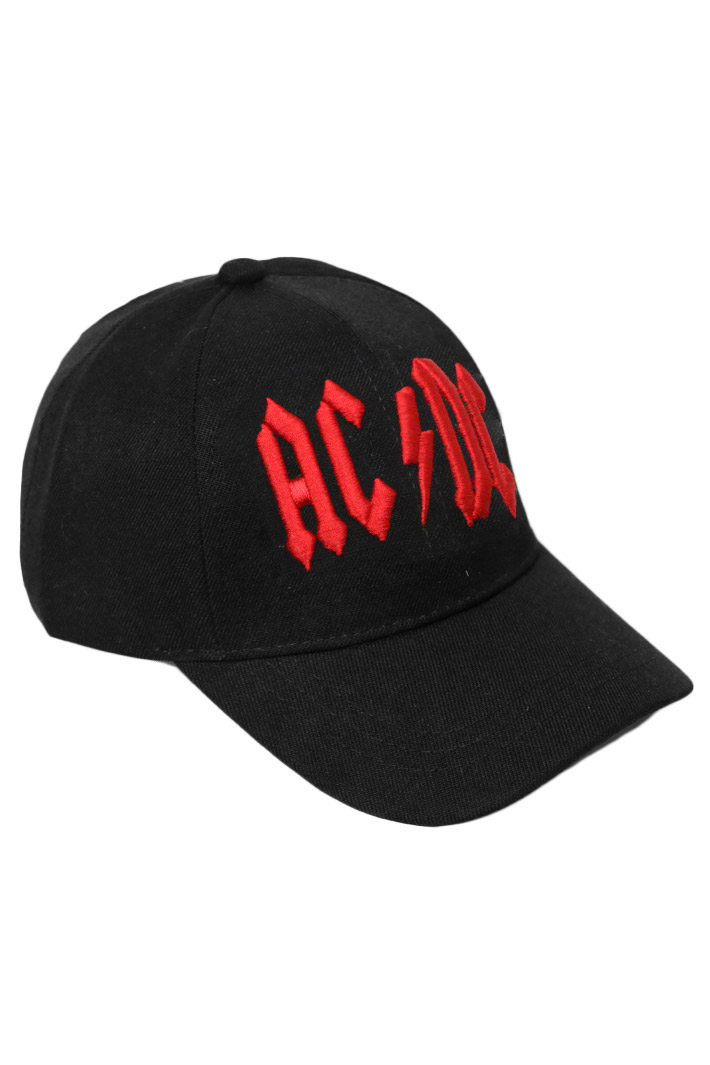 Бейсболка AC DC с 3D вышивкой красная - фото 1 - rockbunker.ru