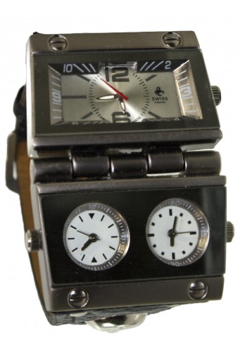 Часы наручные Swiss с чёрным кожаным браслетом  - фото 1 - rockbunker.ru