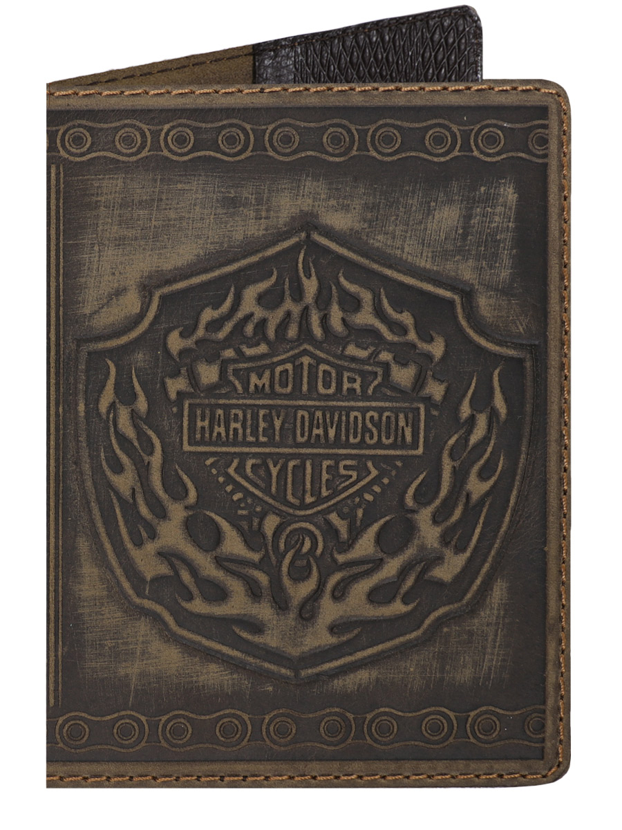 Обложка на паспорт Harley-Davidson кожаная Коричневая - фото 1 - rockbunker.ru