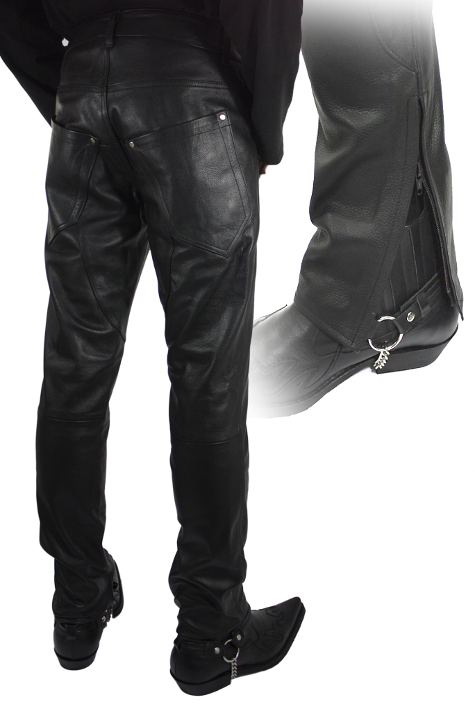 Штаны кожаные мужские с молниями на штанинах - фото 2 - rockbunker.ru