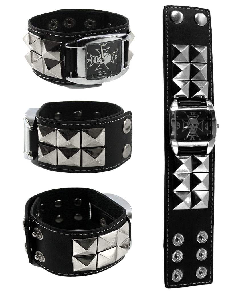 Часы наручные Мальтийский Роджер Квадратный циферблат с заклепками Пирамидами - фото 2 - rockbunker.ru