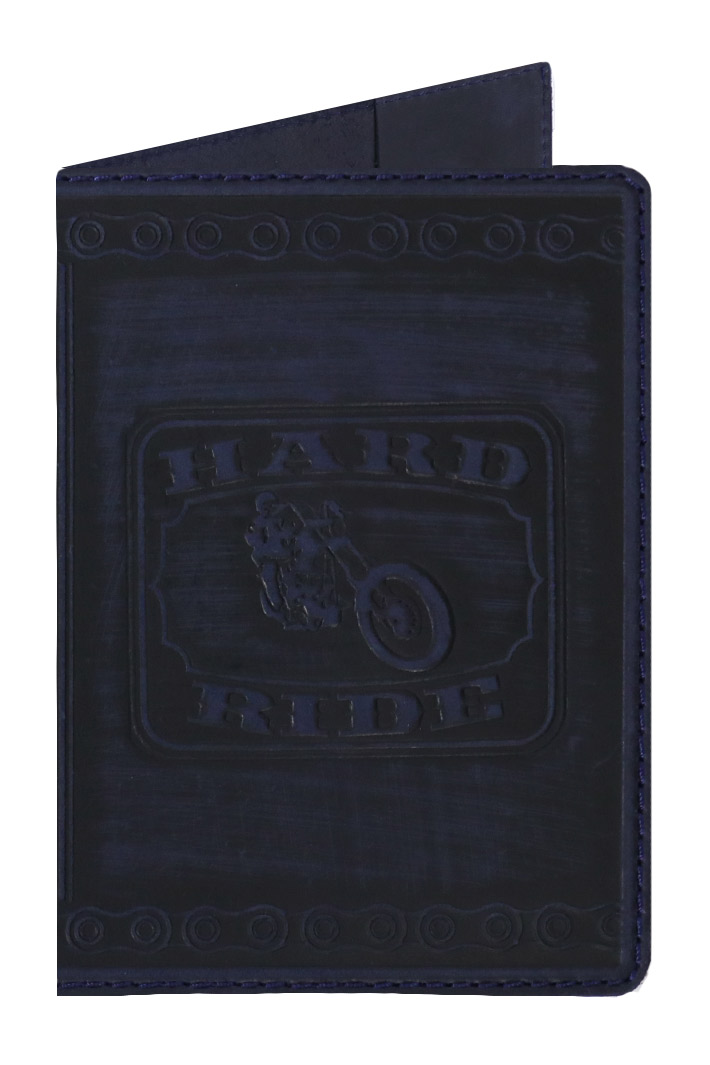 Обложка на паспорт Hard Ride Кожаная Синяя - фото 1 - rockbunker.ru