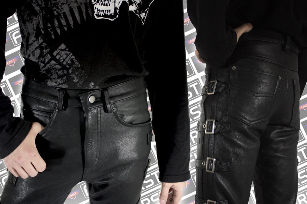 Штаны кожаные мужские First M-8040 с ремнями - фото 5 - rockbunker.ru