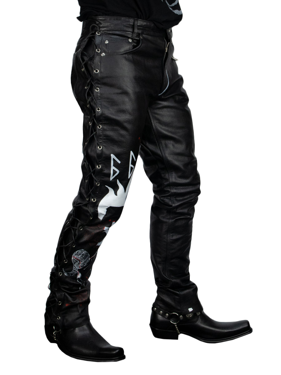 Кастомные кожаные брюки 666 - фото 2 - rockbunker.ru