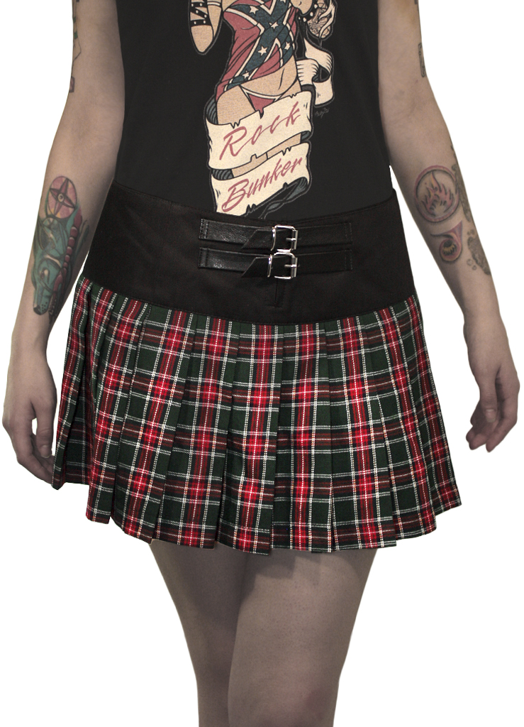 Юбка Hacker в клетку шотландка красная с ремешками с черным поясом - фото 2 - rockbunker.ru