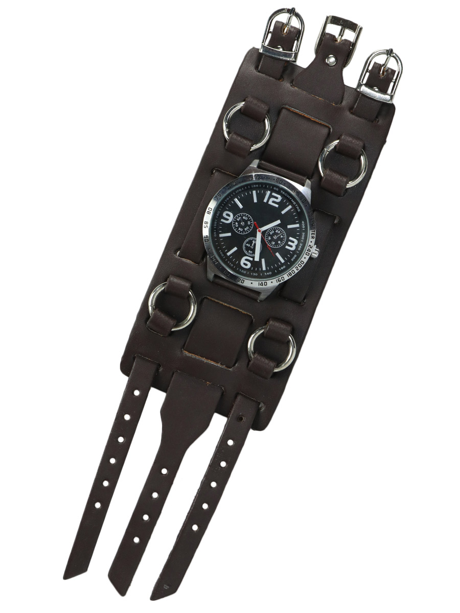 Часы наручные с коричневым широким браслетом - фото 2 - rockbunker.ru