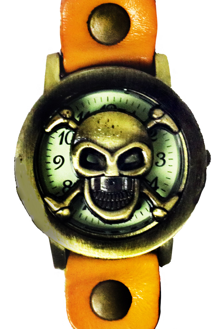 Часы наручные Веселый Роджер с крышкой оранжевые - фото 2 - rockbunker.ru