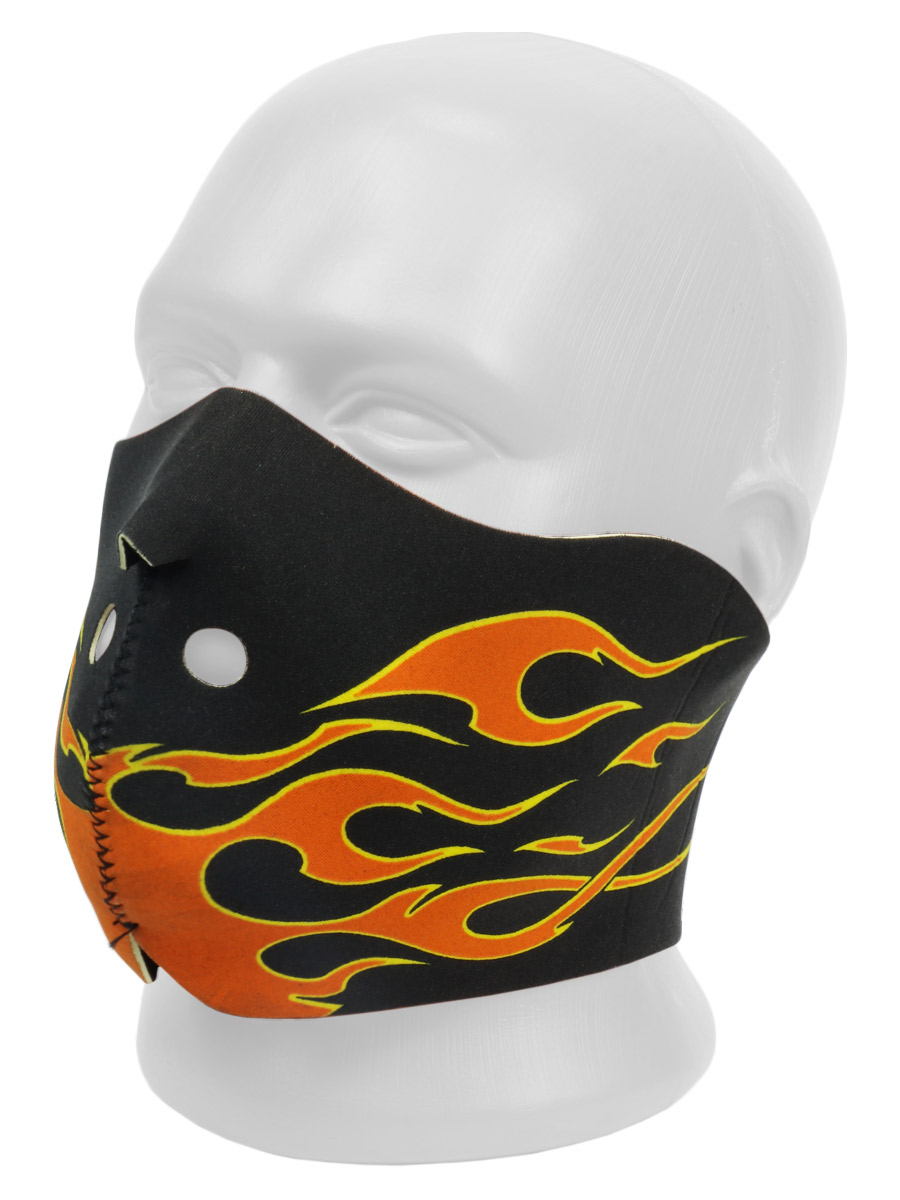 Байкерская маска чёрная с пламенем и двумя отверстиями на всё лицо - фото 2 - rockbunker.ru