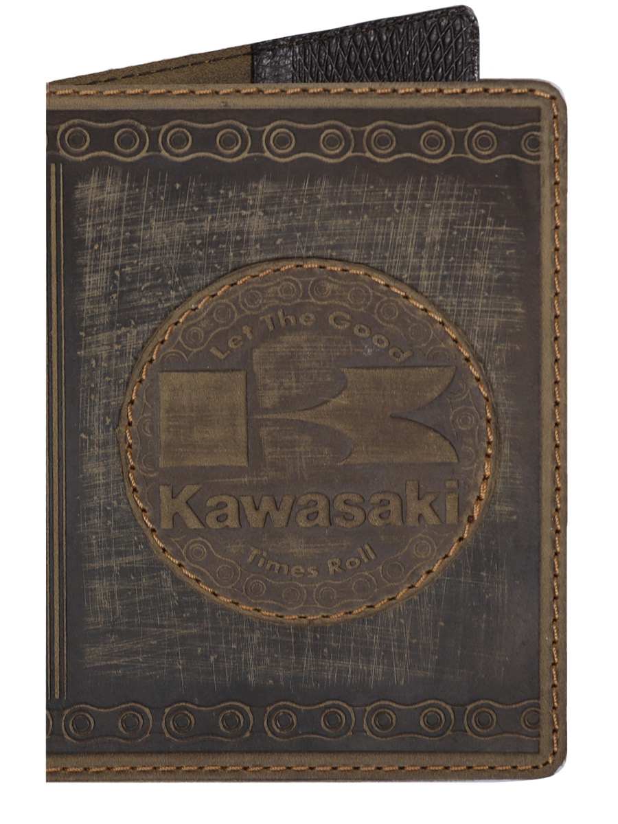 Обложка на паспорт Kawasaki кожаная Темно-Коричневая - фото 1 - rockbunker.ru