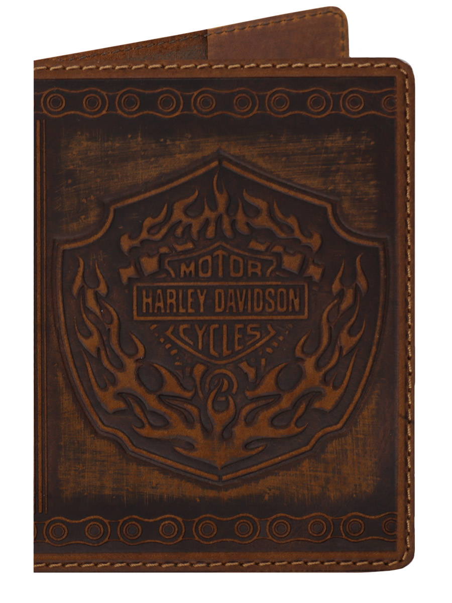 Обложка на паспорт Harley Davidson кожаная Темно-Коричневая - фото 1 - rockbunker.ru