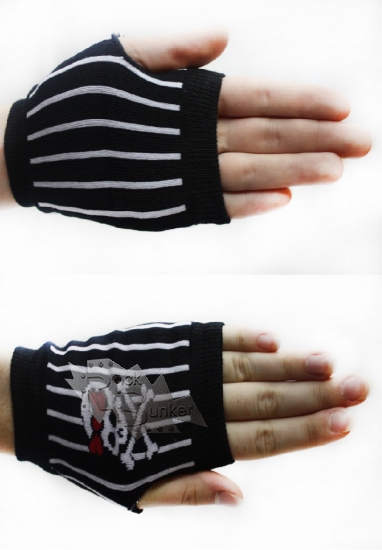 Перчатки-митенки Arm Warmer в полоску с черепом - фото 1 - rockbunker.ru