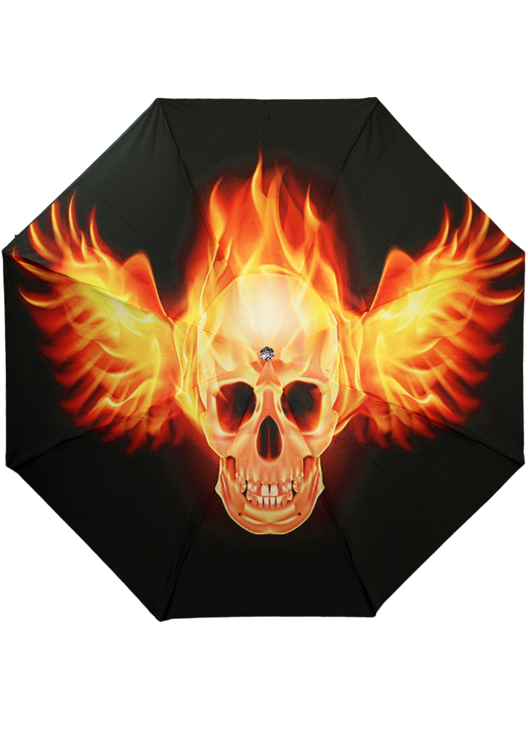 Зонт Огненный крылатый череп - фото 1 - rockbunker.ru