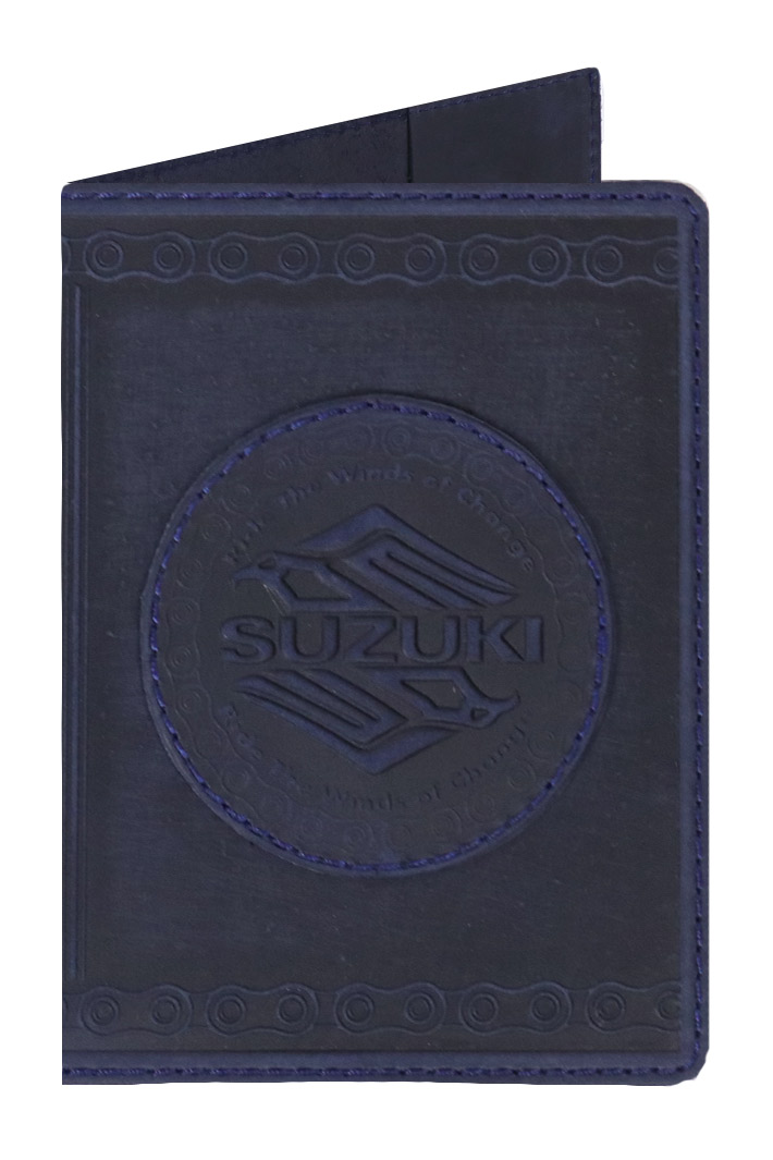 Обложка на паспорт Suzuki Кожаная Синяя - фото 1 - rockbunker.ru