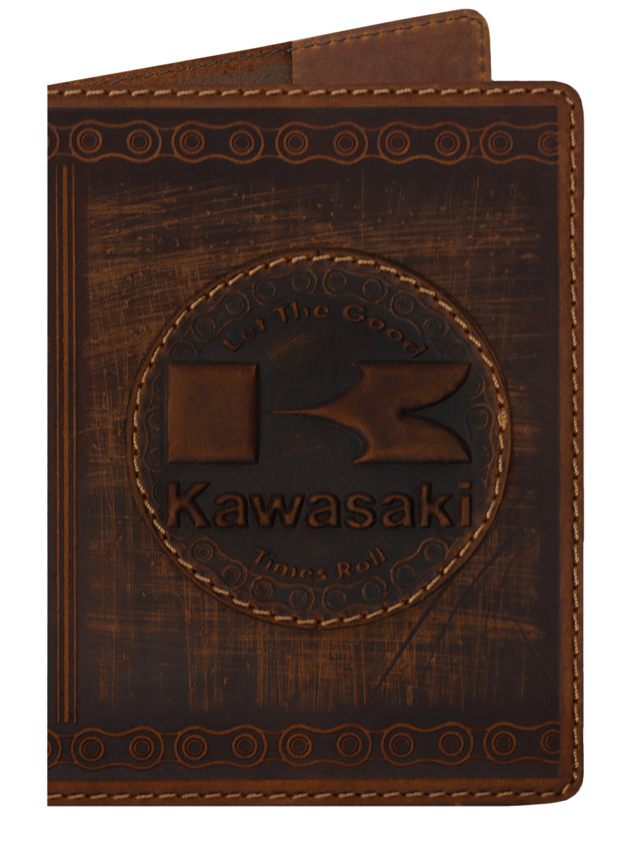 Обложка на паспорт Kawasaki кожаная Коричневая - фото 1 - rockbunker.ru