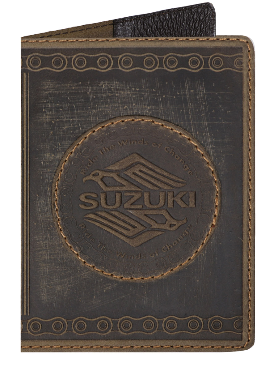Обложка на паспорт Suzuki кожаная Темно-Коричневая - фото 1 - rockbunker.ru