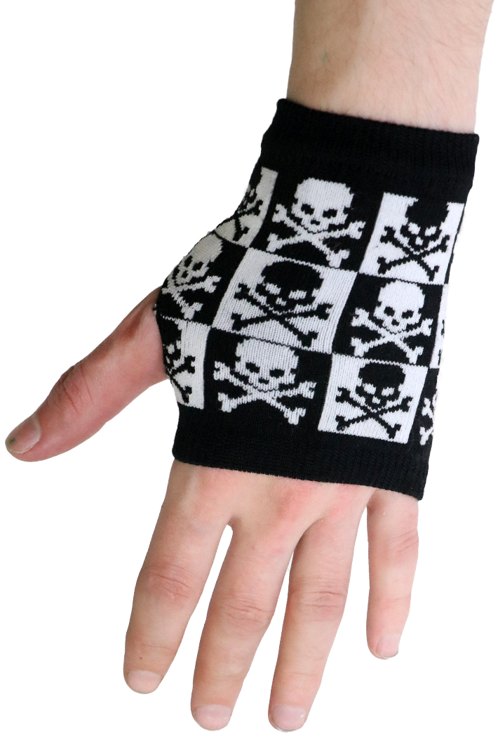 Перчатки-митенки Arm Warmer в клетку с черепами - фото 1 - rockbunker.ru