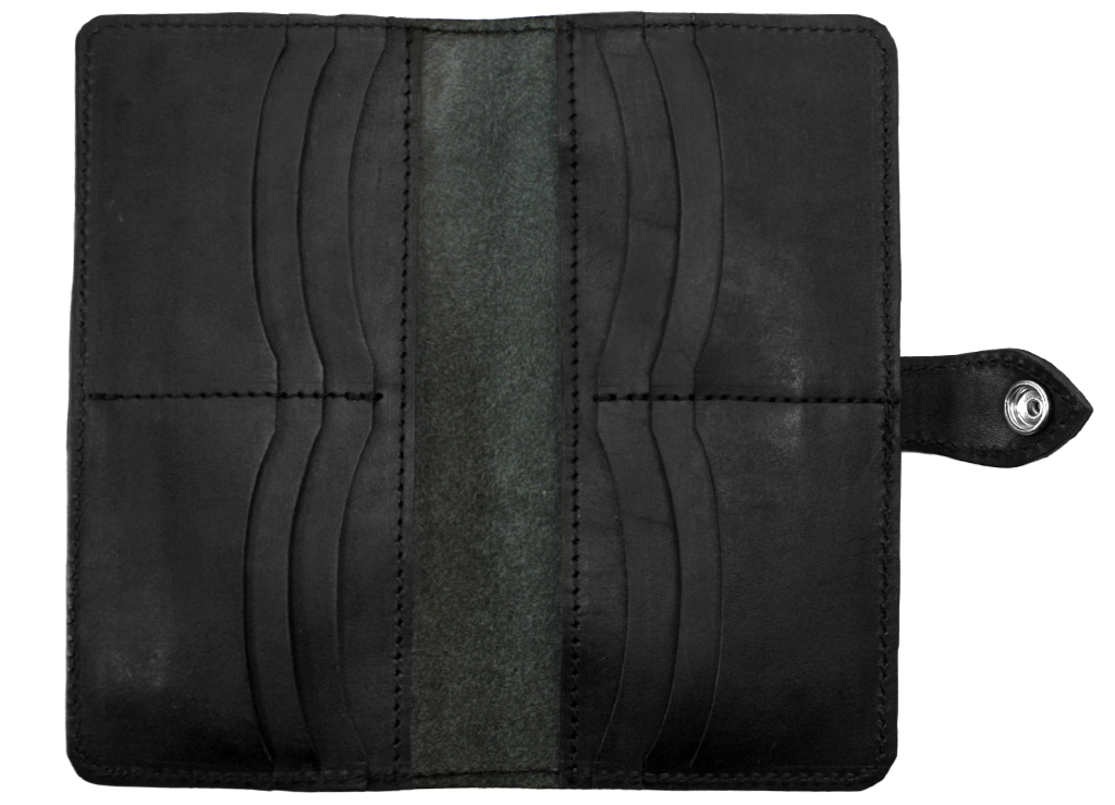 Кошелек-портмоне кожаный с застежкой на кнопке черный - фото 7 - rockbunker.ru
