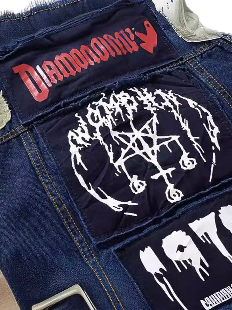 Жилет Джинсовый Синий с Нашивками - фото 4 - rockbunker.ru