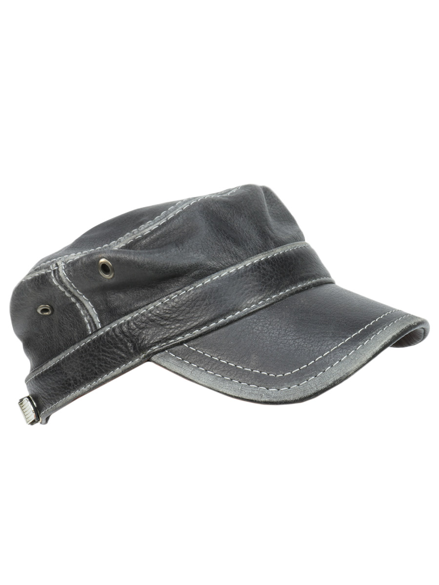 Кепка-немка браш кожаная серая - фото 1 - rockbunker.ru