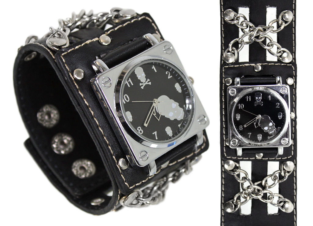 Часы Черепа с цепями черный циферблат - фото 3 - rockbunker.ru