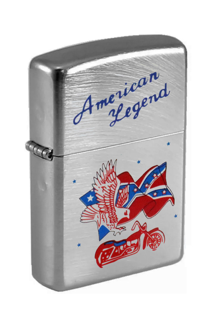 Зажигалка бензиновая American Legend Орёл-Конфедерат с мотоциклом - фото 1 - rockbunker.ru