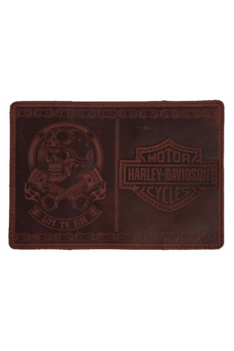 Обложка на паспорт Harley-Davidson кожаная красная - фото 1 - rockbunker.ru