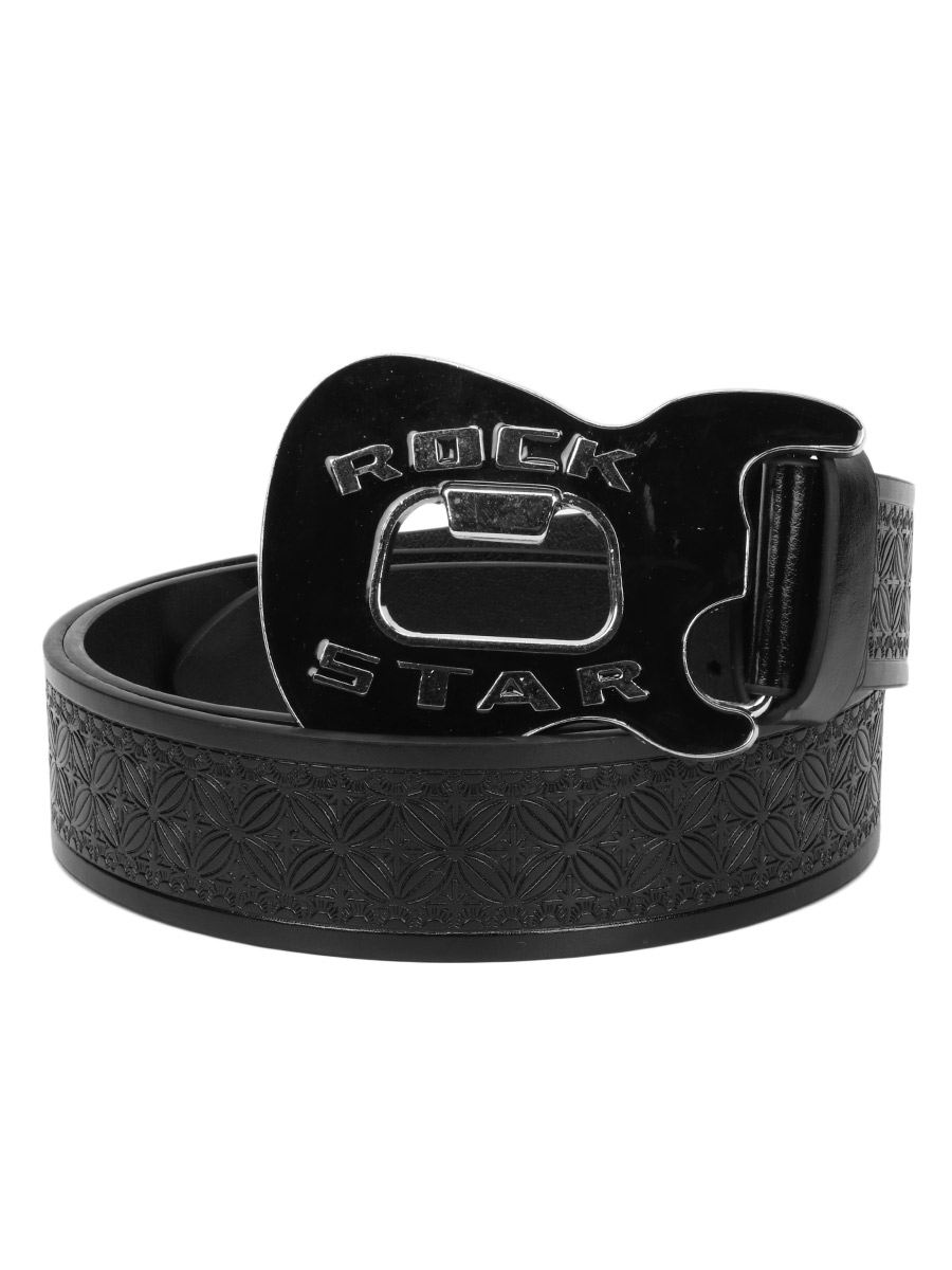 Ремень из экокожи с пряжкой Гитара Rock Star черный - фото 1 - rockbunker.ru