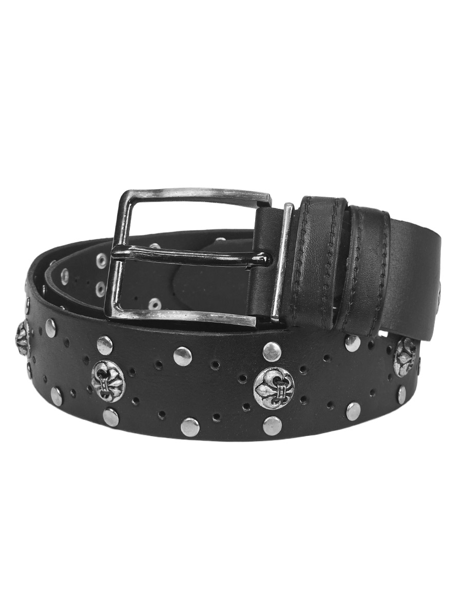 Ремень кожаный проклепанный Лилии с заклепками - фото 1 - rockbunker.ru