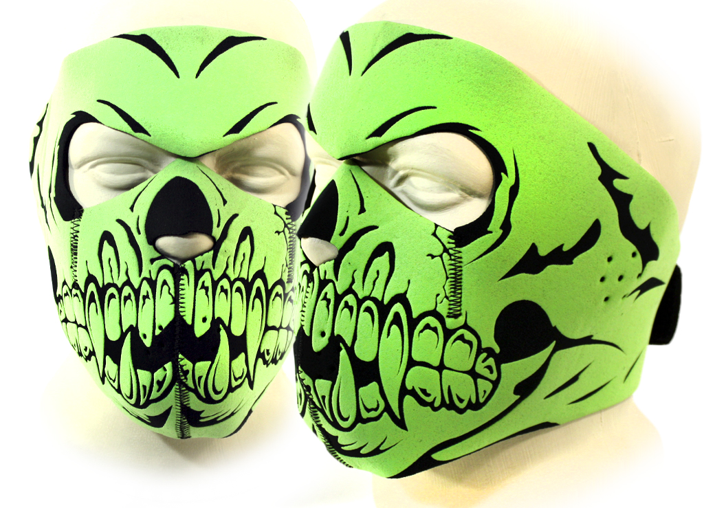 Байкерская маска череп с клыками зеленый на все лицо - фото 3 - rockbunker.ru