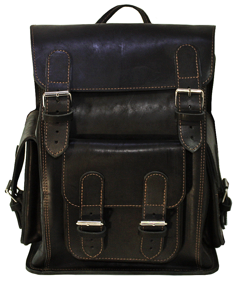 Рюкзак кожаный с 3 кармашками - фото 1 - rockbunker.ru