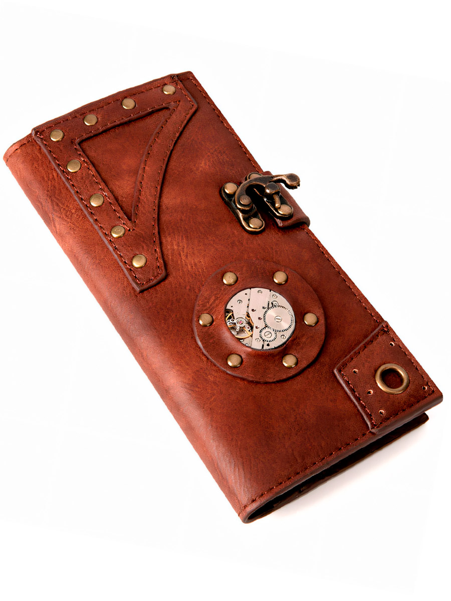 Кошелек Стимпанк Коричневый - фото 2 - rockbunker.ru