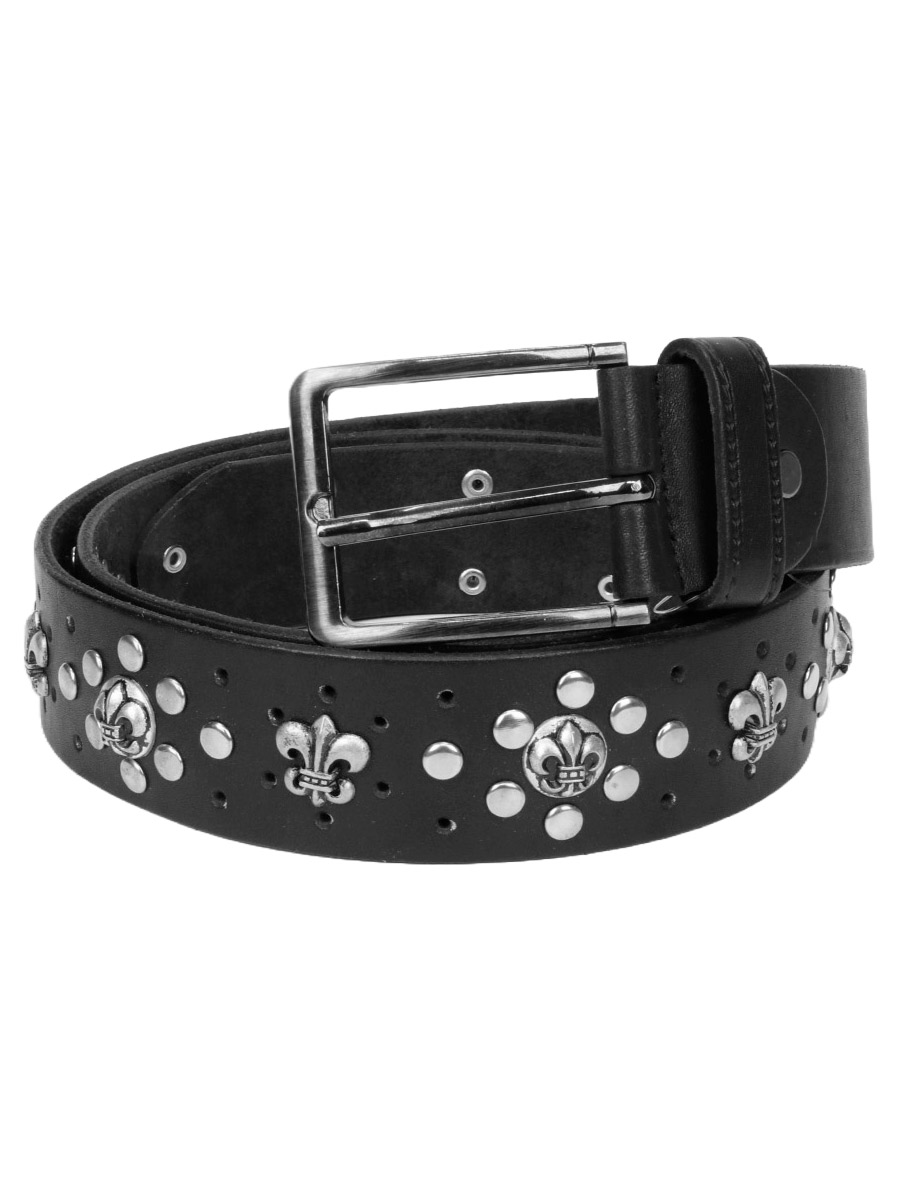 Ремень кожаный проклепанный Лилии - фото 1 - rockbunker.ru