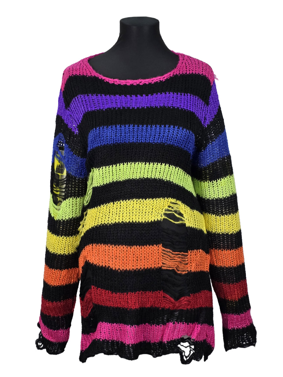 Свитер рваный оверсайз разноцветный - фото 1 - rockbunker.ru