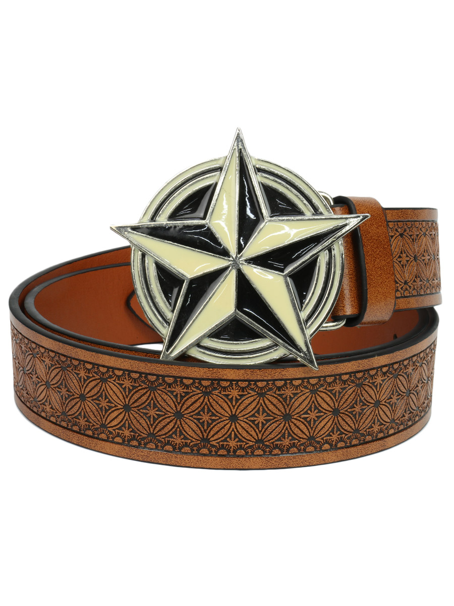 Ремень с пряжкой Звезда коричневый - фото 1 - rockbunker.ru