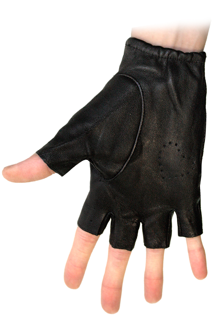Перчатки кожаные женские без пальцев на кнопке - фото 2 - rockbunker.ru