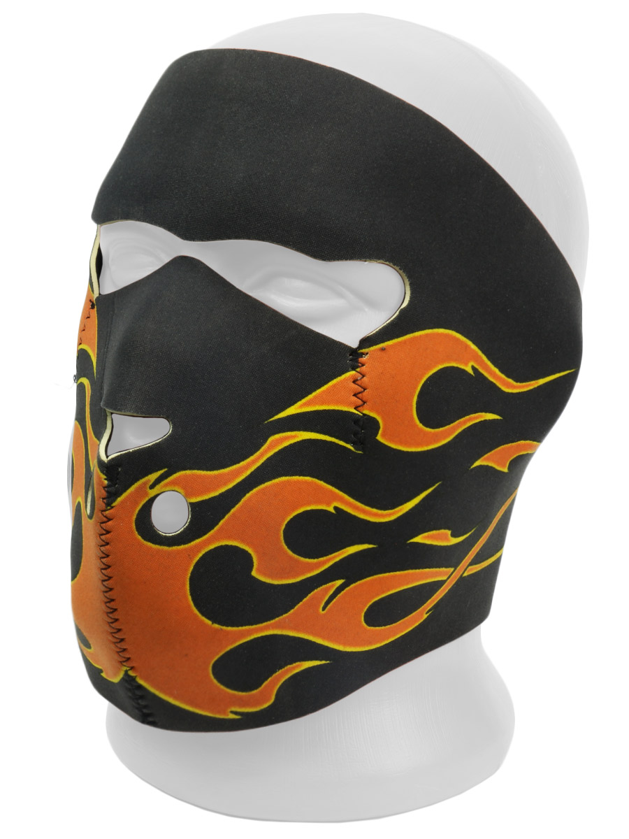 Байкерская маска чёрная с пламенем и двумя отверстиями под носом - фото 2 - rockbunker.ru