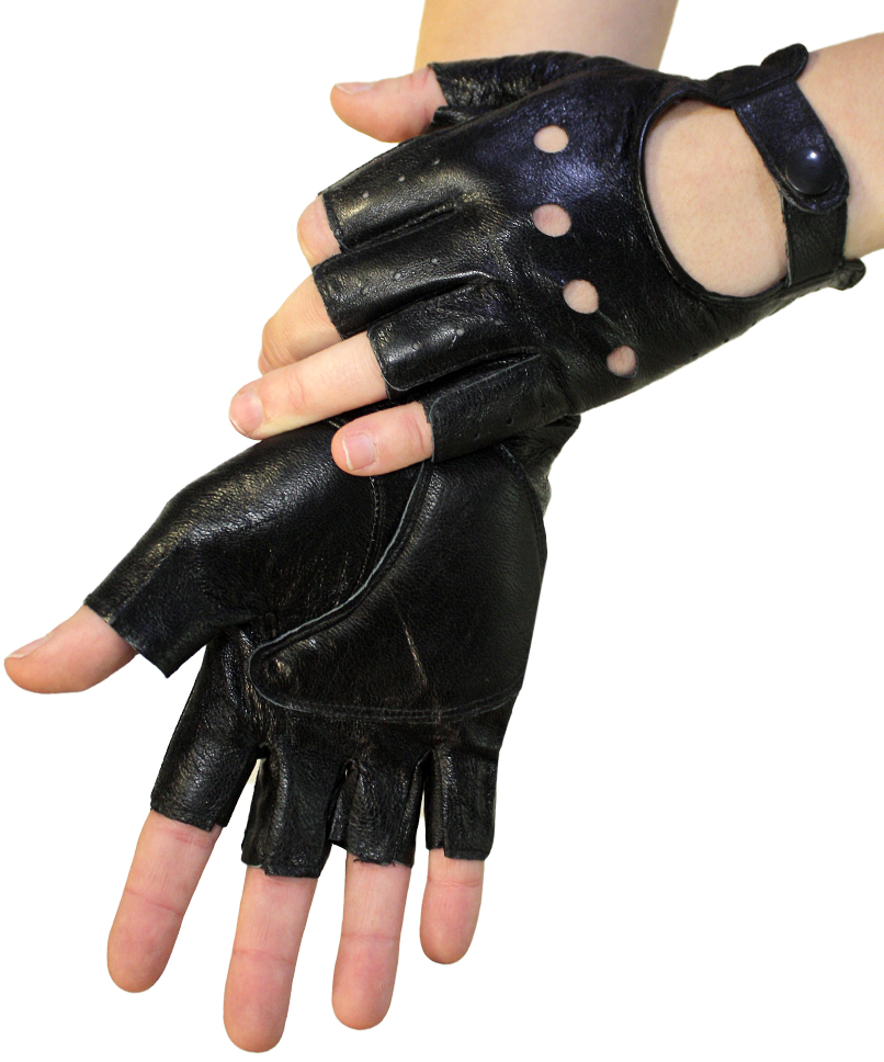 Перчатки кожаные женские без пальцев на кнопке - фото 2 - rockbunker.ru