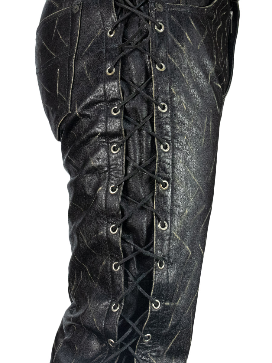 Штаны кожаные мужские First M-8030 GUSD со шнуровкой - фото 4 - rockbunker.ru