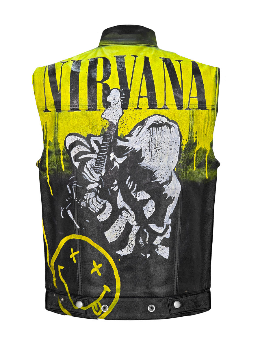 Жилет кожаный кастомный Nirvana - фото 1 - rockbunker.ru
