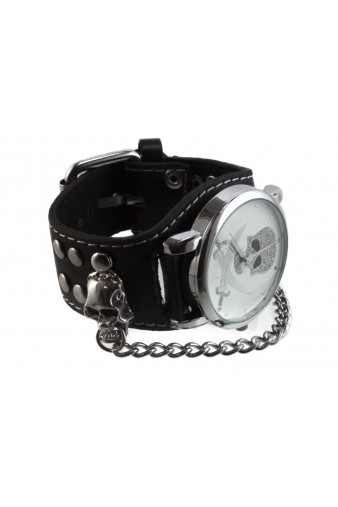 Часы наручные Jolly Rodger с цепочкой чёрные - фото 2 - rockbunker.ru