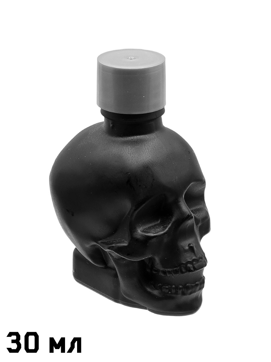 Флакон череп черный с крышкой 30 мл - фото 1 - rockbunker.ru