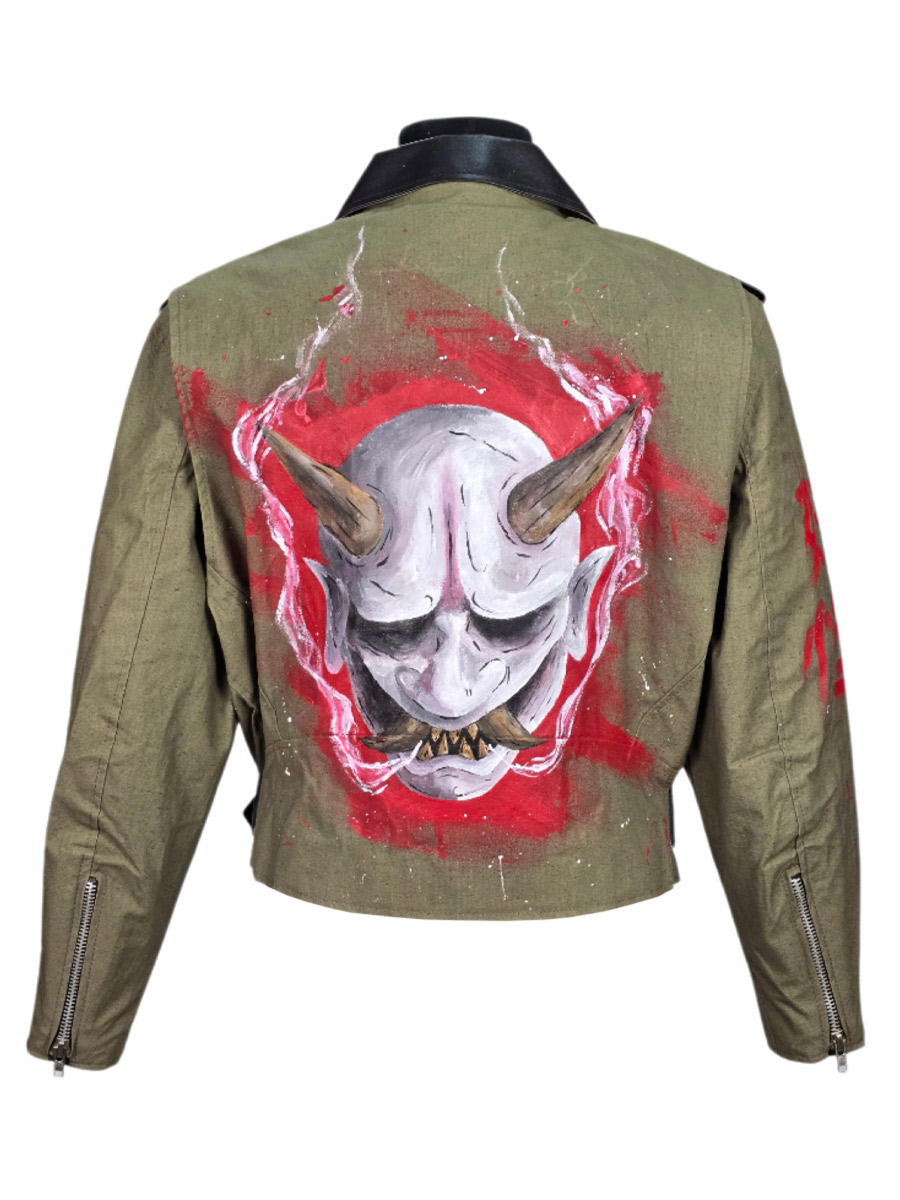 Куртка-косуха хаки кастомная Japanese Devil - фото 2 - rockbunker.ru