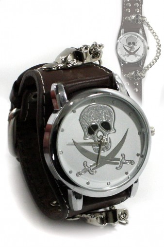 Часы наручные Jolly Rodger с цепочкой коричневые - фото 1 - rockbunker.ru
