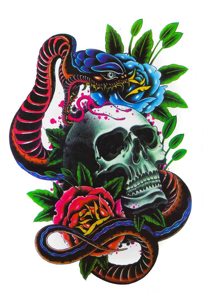 Переводная татуировка Змея и череп - фото 1 - rockbunker.ru