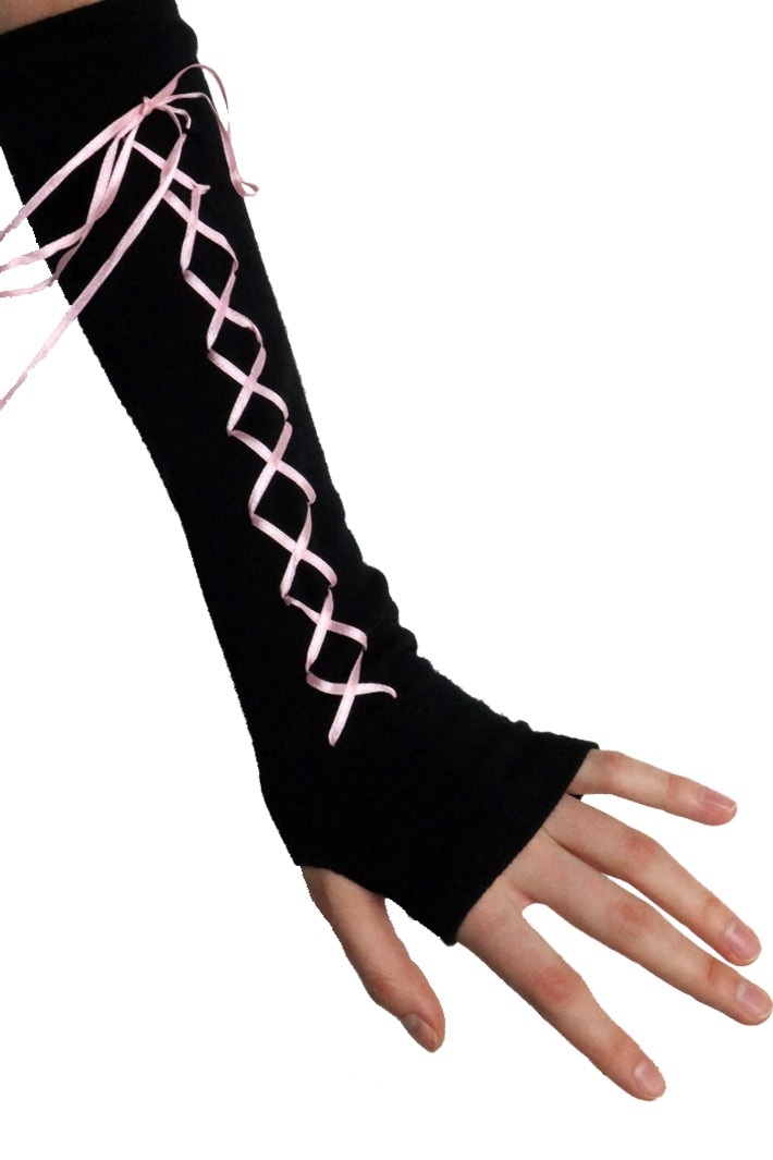 Перчатки-митенки Arm Warmer с лентами розовые - фото 1 - rockbunker.ru