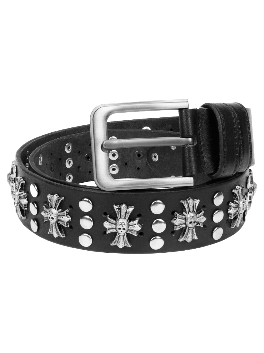 Ремень кожаный проклепанный Лилиевидный Крест - фото 1 - rockbunker.ru