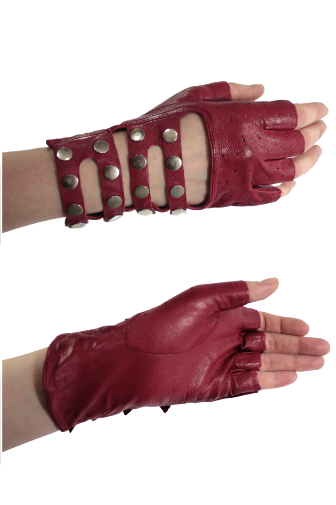 Перчатки кожаные без пальцев женские на ремешках с кнопками - фото 5 - rockbunker.ru